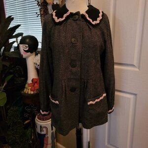 Women's Retro Victorian Style Jacket Code Tweed Twill Gray Pink Lace Medium